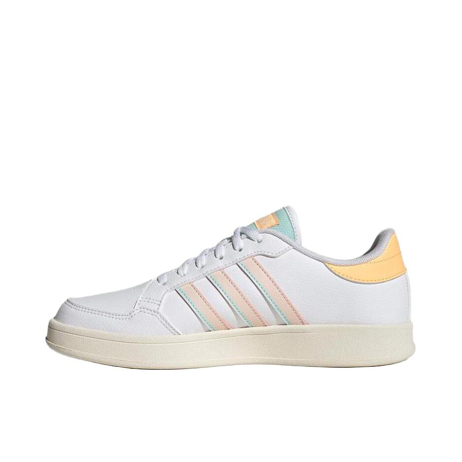 推荐商品：adidas neo Breaknet 板鞋 三条纹减震轻便防滑耐磨复古防水轻运动休闲网球文化 白色/粉色/黄色