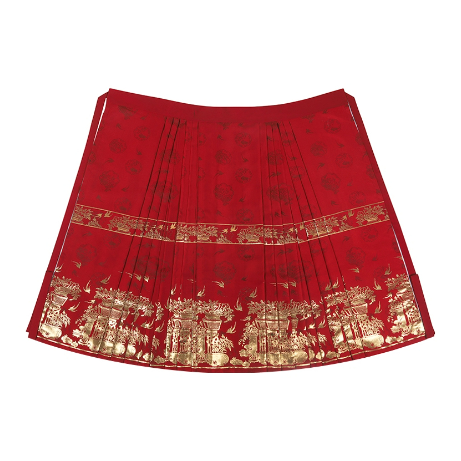 推荐商品：花朝记 绯色如风 日常飞机袖红色织金马面裙汉服 女装 红/长款马面裙