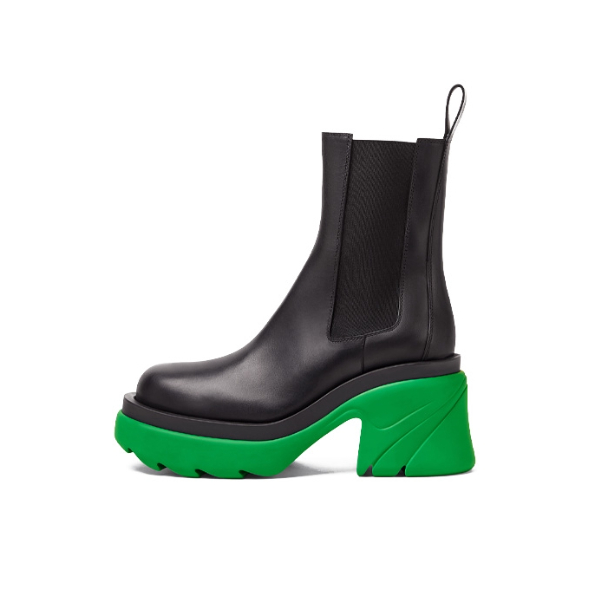 推荐商品：Bottega Veneta Flash 时尚舒适 高跟厚底 切尔西靴 667148VBS501475 黑色/绿色