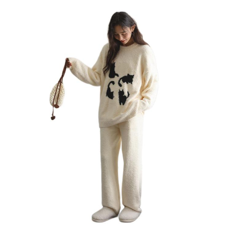 推荐商品：美家臣 保暖卡通加厚半边绒珊瑚绒长袖睡衣 B8084-B8083 B8084白/女