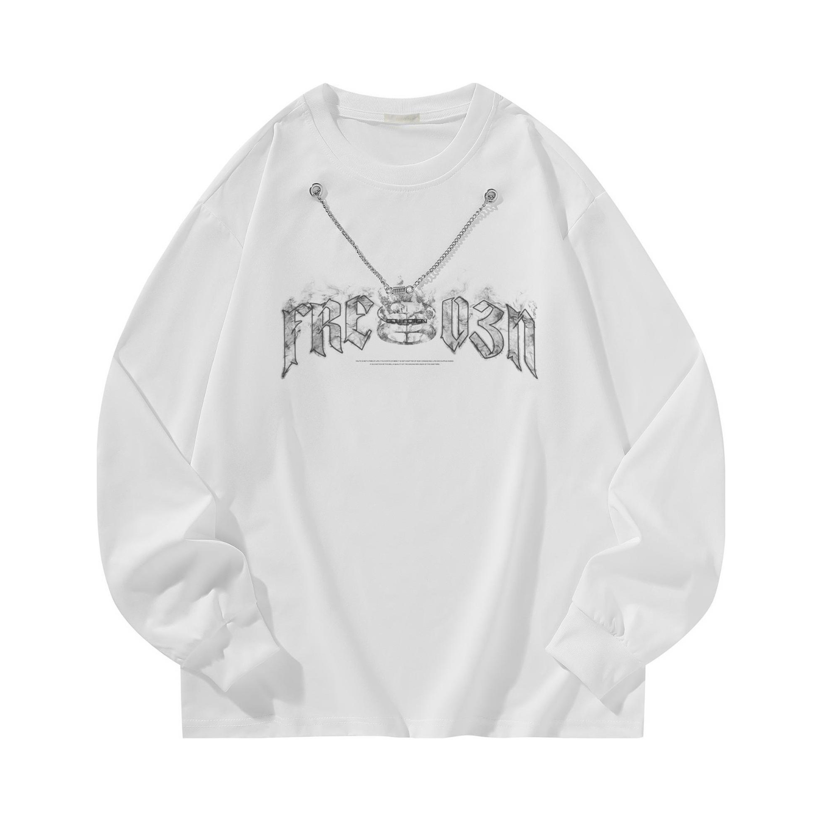 FREO3N 重磅字母印花项链装饰圆领长袖T恤 男女同款 Y10-F224BMA2TC3203 白