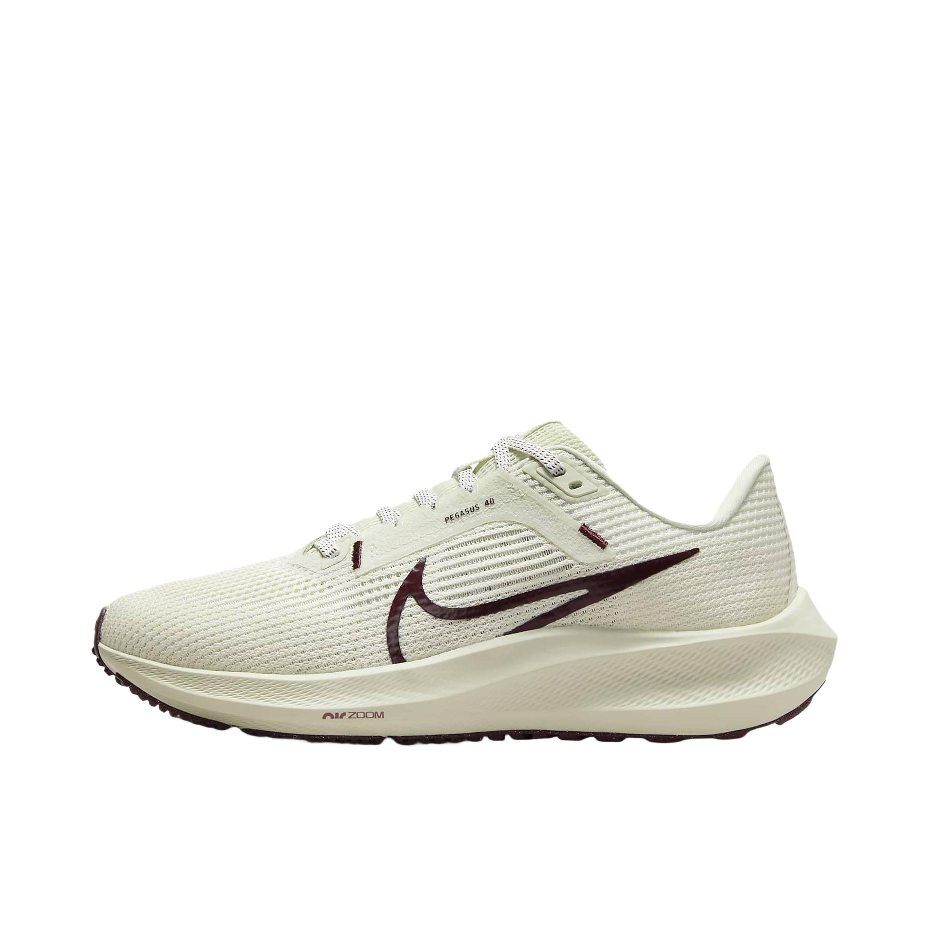 推荐商品：Nike Air Zoom Pegasus 40 跑鞋 缓震网面透气轻质飞马田径训练回弹支撑圆头 米白色/红色
