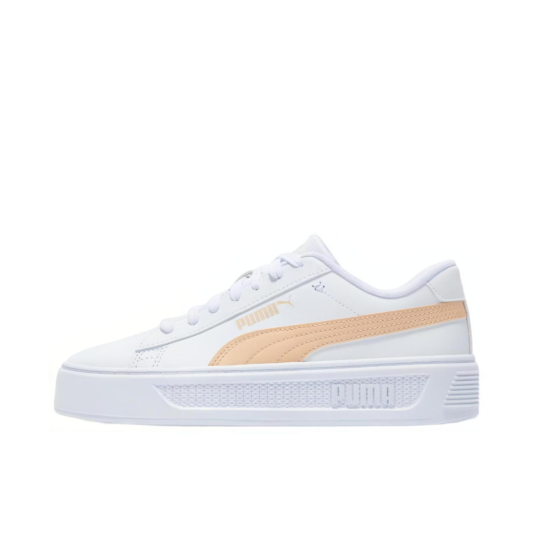 推荐商品：Puma/彪马 Smash Platform V3 厚底鞋 松糕鞋 板鞋 潮流复古舒适百搭防滑耐磨轻便透气增高 女款/白色/腰果色