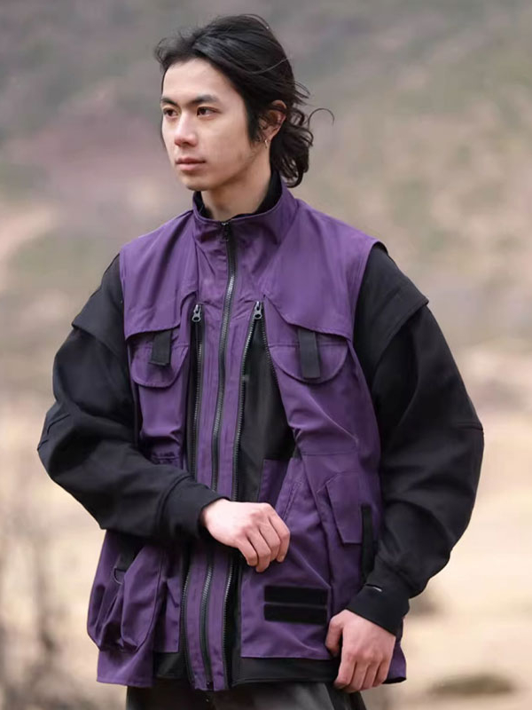 推荐商品：subtraction of  户外日系分片休闲三拉链马甲 紫