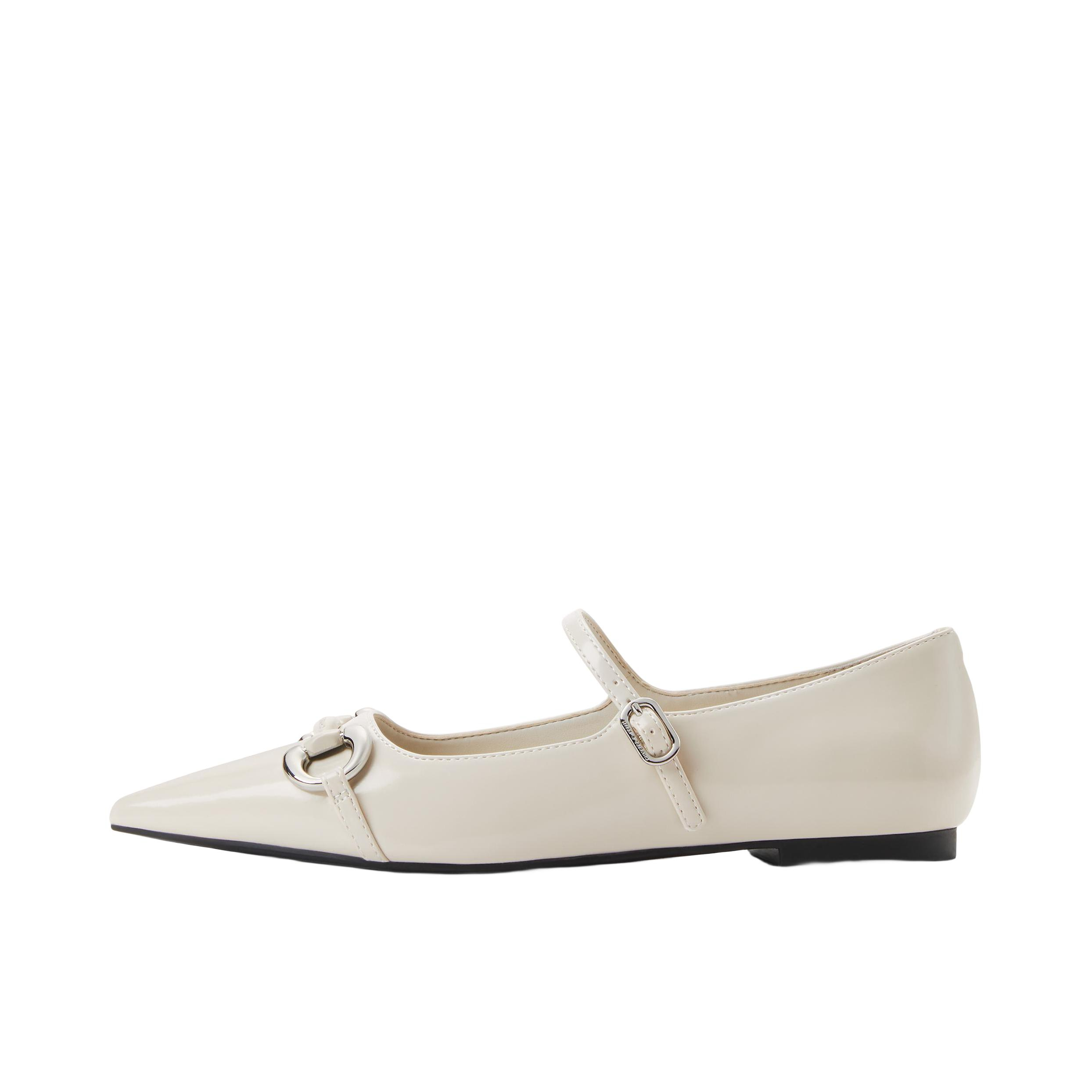 推荐商品：CHARLES&KEITH 一字带 马衔扣 平底 单鞋 CK1-71720065 白色