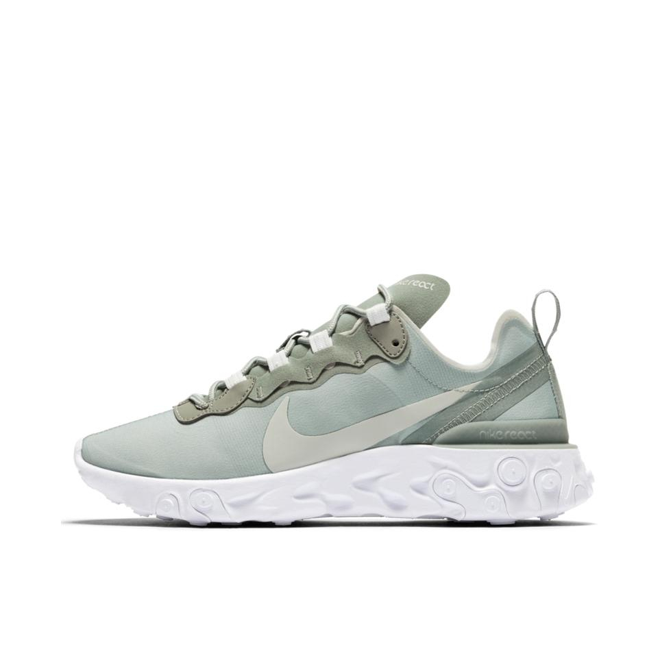 推荐商品：Nike React Element 55 跑鞋 轻便透气缓震耐磨舒适泡棉运动织物支撑防滑解构 Particle Beige 女款/淡绿