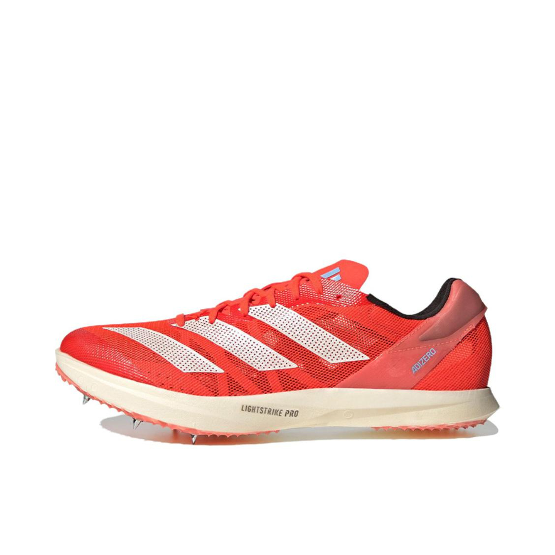 推荐商品：adidas adiZero Avanti 跑鞋 防滑耐磨减震碳板织物田径竞速长跑 白色/橙红色