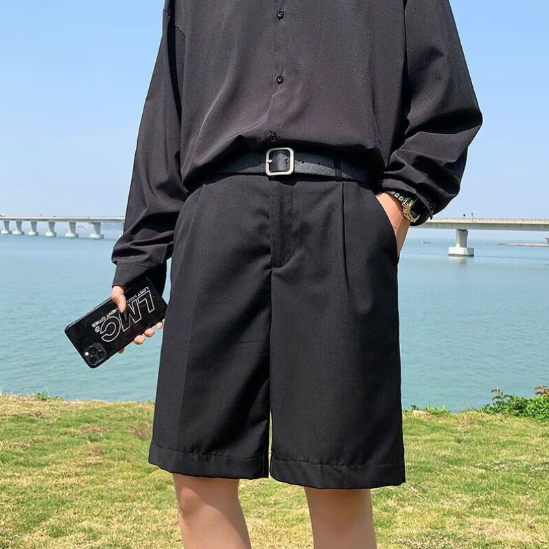 冰丝皮带薄款五分直筒休闲短裤 基础色