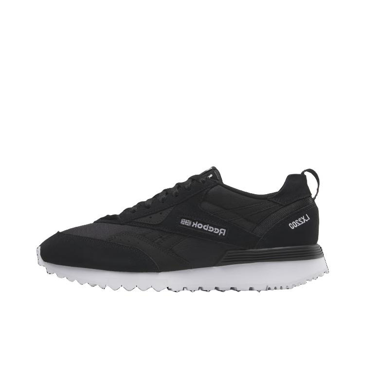 推荐商品：Reebok/锐步 LX 2200 运动休闲鞋 潮流美式复古减震防滑轻盈耐磨舒适透气支撑绒面革韩系轻便慢跑 黑色/白色