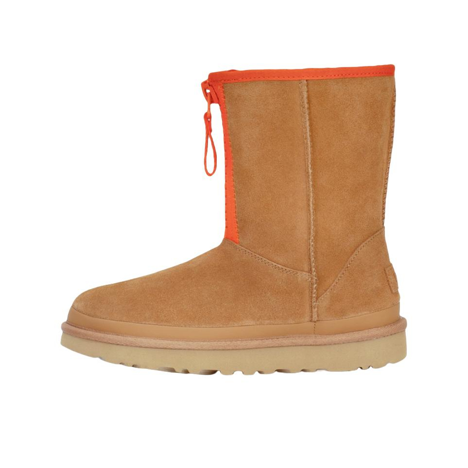 推荐商品：UGG Classic Short Zipper Tape Logo 经典短靴 舒适 徽标拉链款 时尚 雪地靴 褐色/橙色