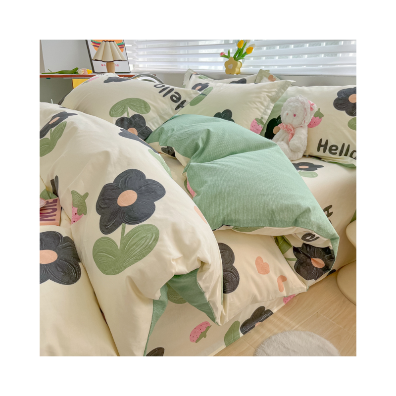 推荐商品：紫罗兰 小清新系列 全棉印花AB版四件套学生宿舍被单枕套被套