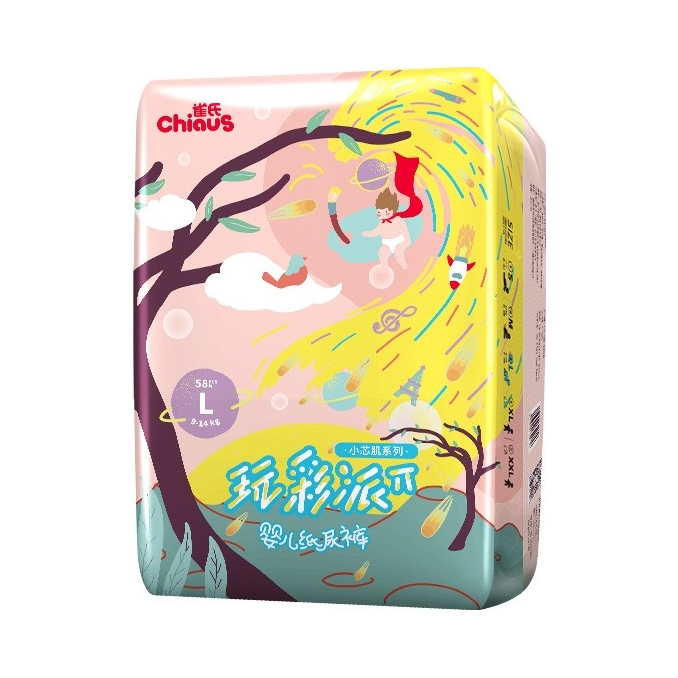推荐商品：Chiaus/雀氏 玩彩派纸尿裤L码 尿不湿超薄超薄款贴心尿显新升级款新玩新生儿轻薄款试用超轻薄