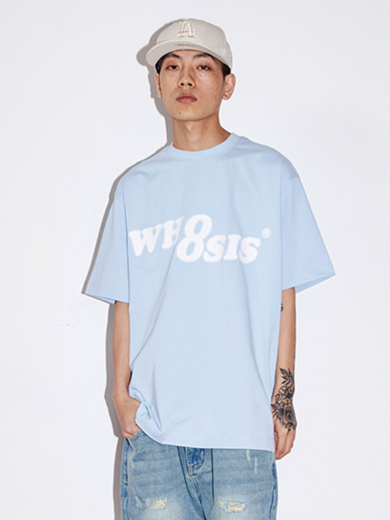 推荐商品：【张桂源同款】WHOOSIS/不知其名 新幻影多巴胺薄荷曼波风印花混搭圆领短袖T恤 W210008S 蓝