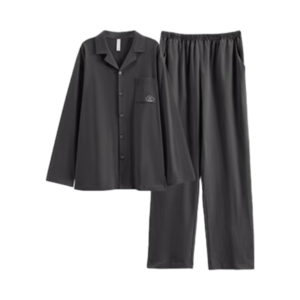 推荐商品：芬腾 纯棉纯色翻领长袖家居服套装 L98412133单女年中盛典大码 深灰 