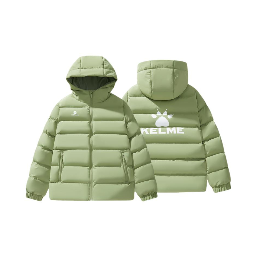推荐商品：KELME/卡尔美童装 加厚保暖连帽棉服 中大童 9543MF3042 清新绿