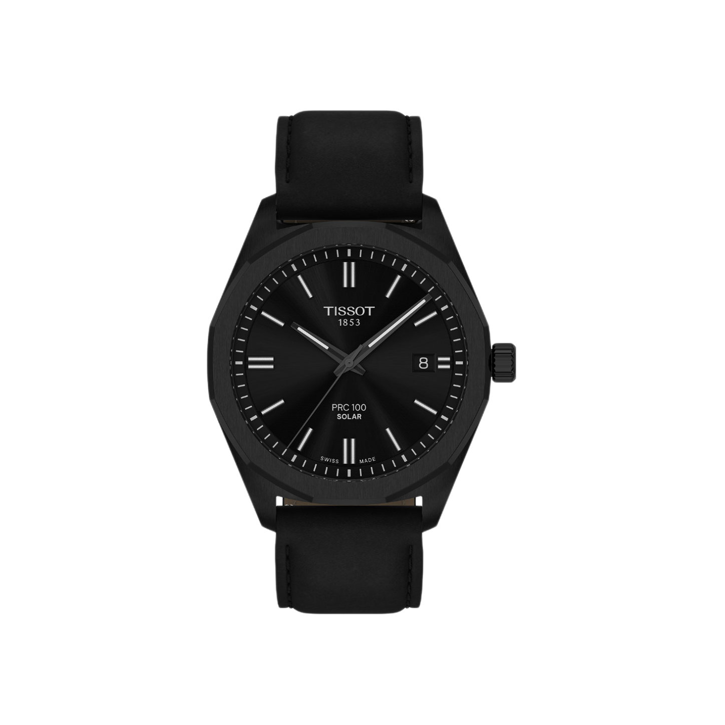 Tissot/天梭 PRC100聚光系列 39mm 皮革表带商务太阳能石英男士手表 黑色 T151.422.36.051.00