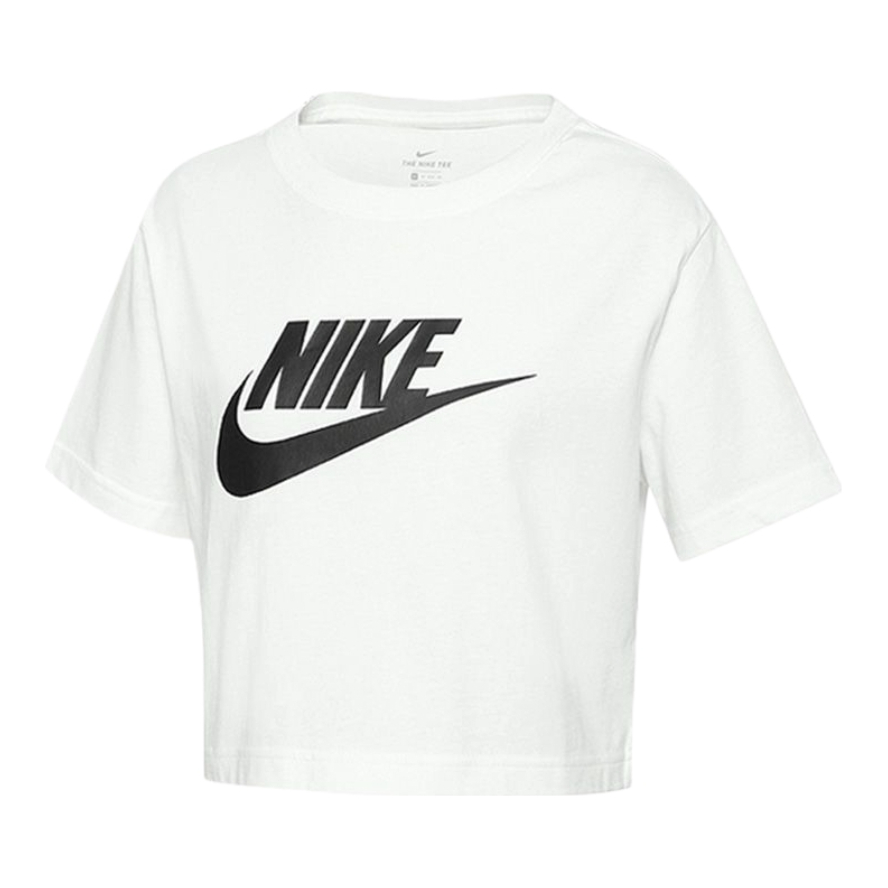 Nike Sportswear Essentials系列罗纹Logo印花圆领落肩袖短袖T恤 女装 BV6175