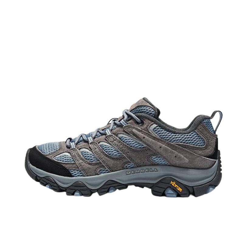 推荐商品：Merrell/迈乐 MOAB 3 低帮 登山鞋 户外休闲鞋 织物防滑耐磨透气轻量缓震包裹性抓地 灰兰色/黑色