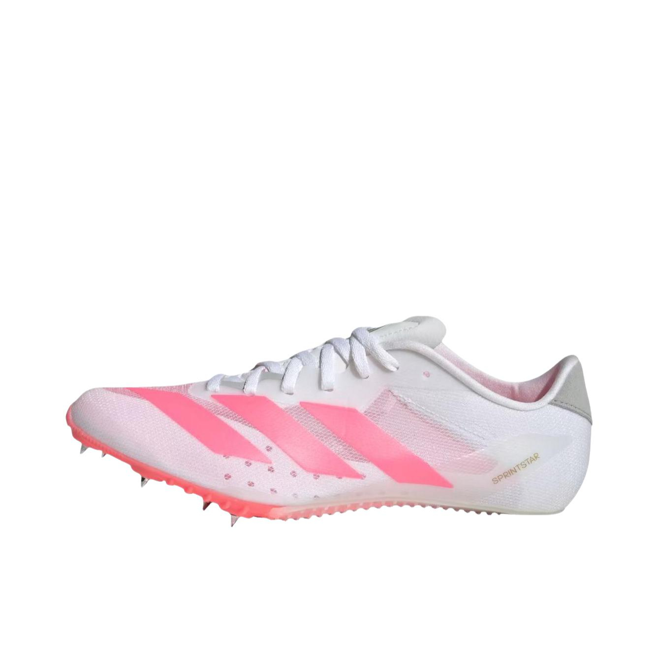 推荐商品：adidas Adizero Sprintstar 跑鞋 防滑耐磨稳定田径短跑贴合包裹性 白色/粉色
