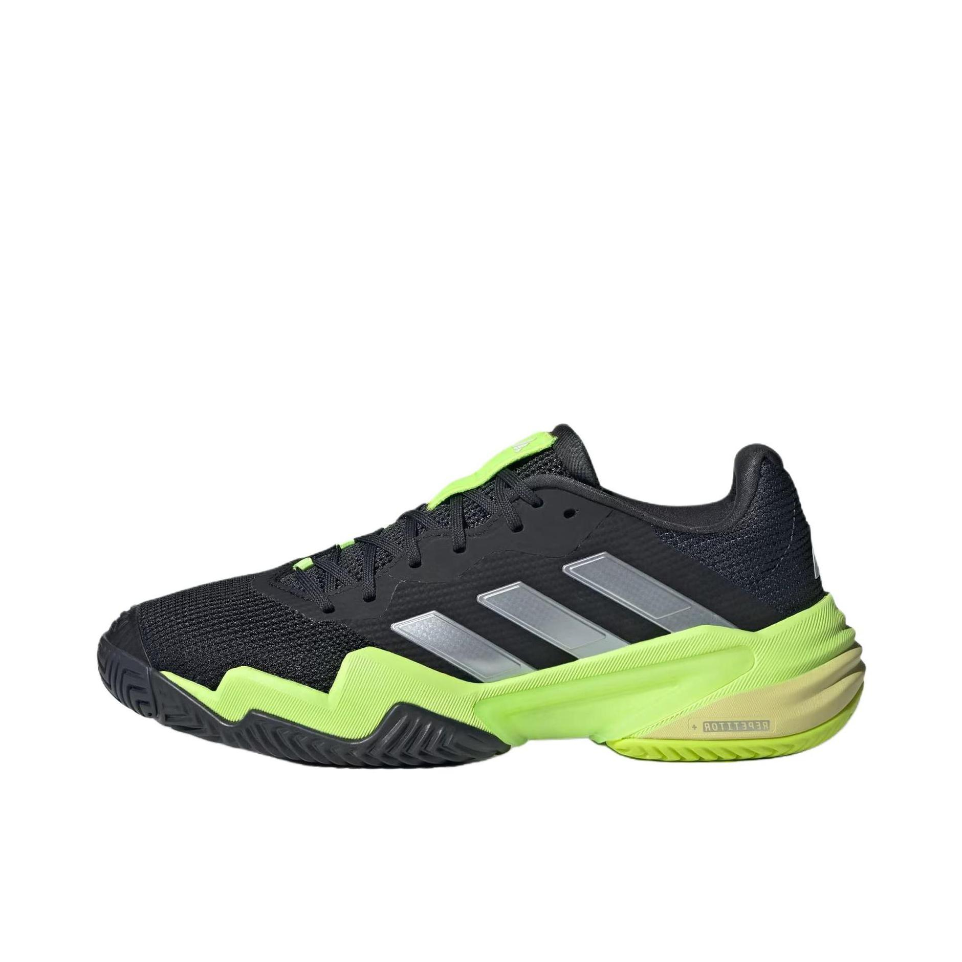 推荐商品：adidas Barricade 13 舒适透气 减震耐磨 贴合 支撑 网球鞋 黑色/绿色