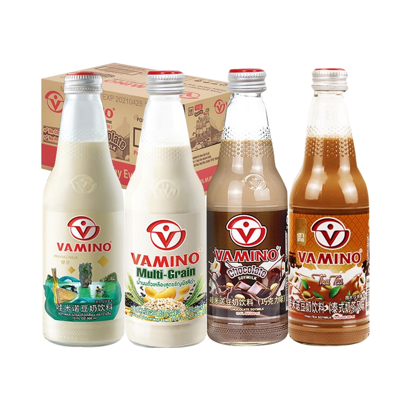 推荐商品：Vamino/哇米诺 豆奶 300ml 瓶装 进口原味早餐玻璃瓶 4口味组合