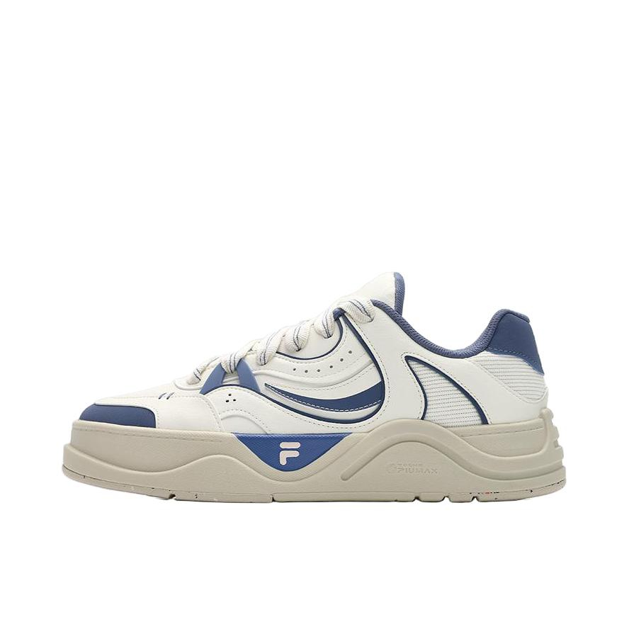 推荐商品：FILA/斐乐 50-50 板鞋 防滑耐磨抗冲击性增高厚底包裹性减震织物合成革复古圆头 奶白/珠宝蓝
