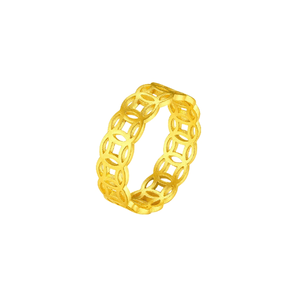 ZHONGLING/中灵 金钱币镂空铜钱纹足金戒指 ZL111308 金色