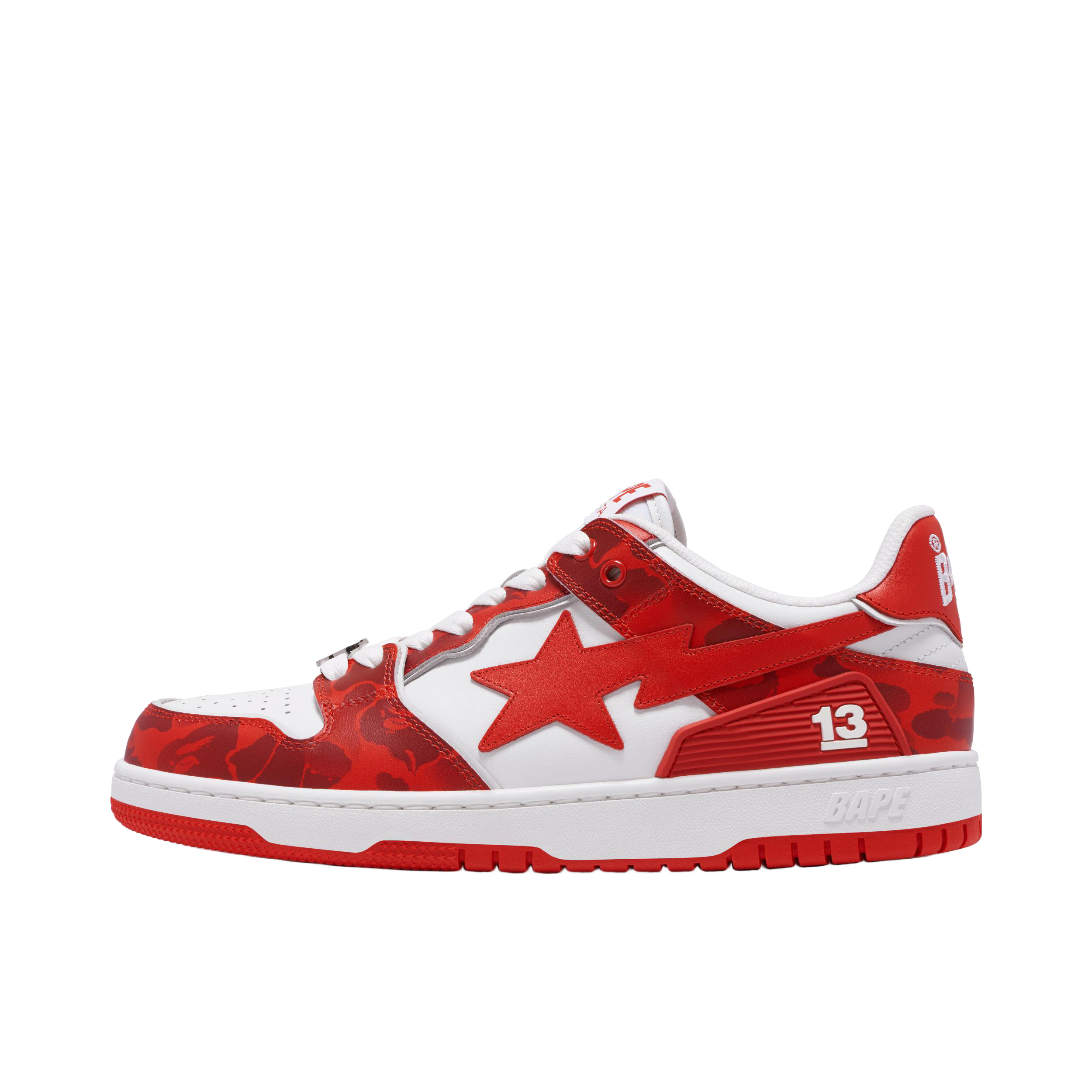 推荐商品：Bape SK8 STA 板鞋 圆头系带低帮休闲 白色/红色