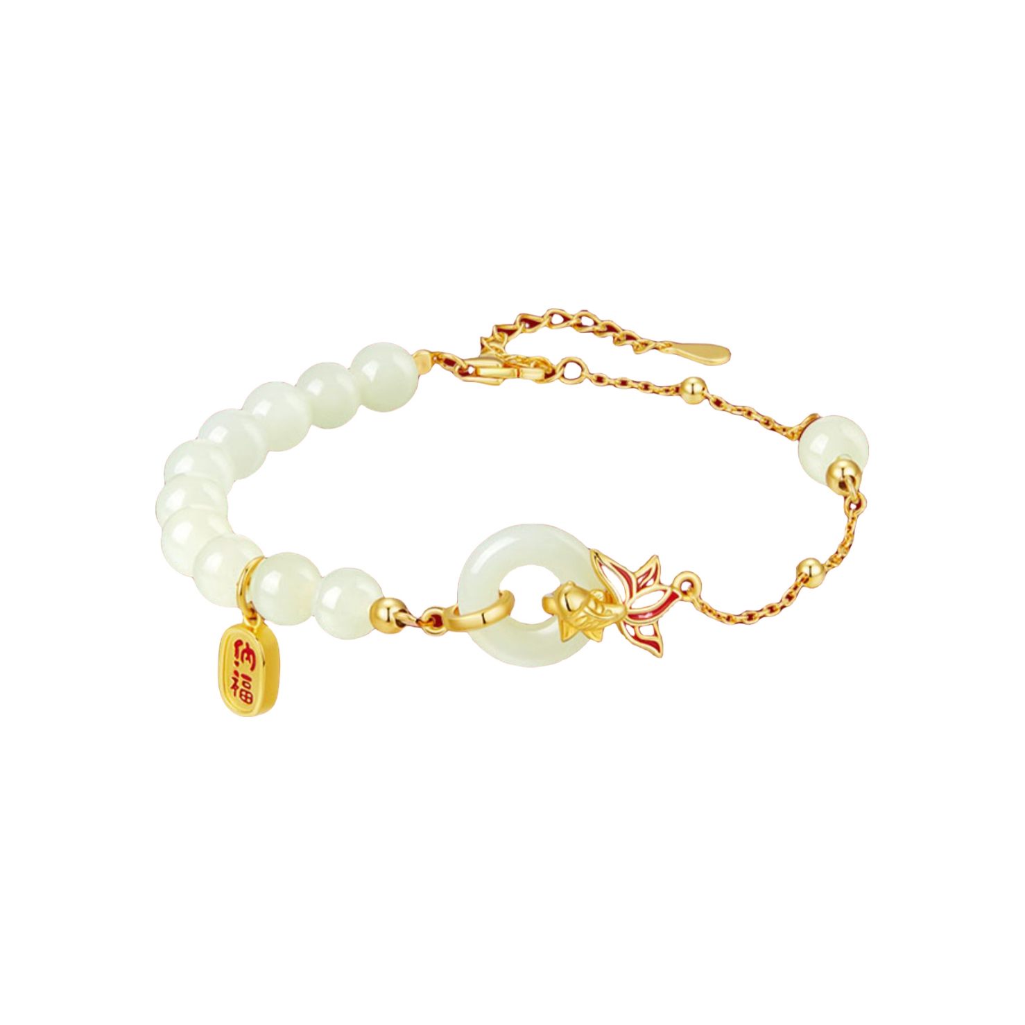 推荐商品：央创时尚 锦鲤平安扣青白玉和田玉手链 GSL835