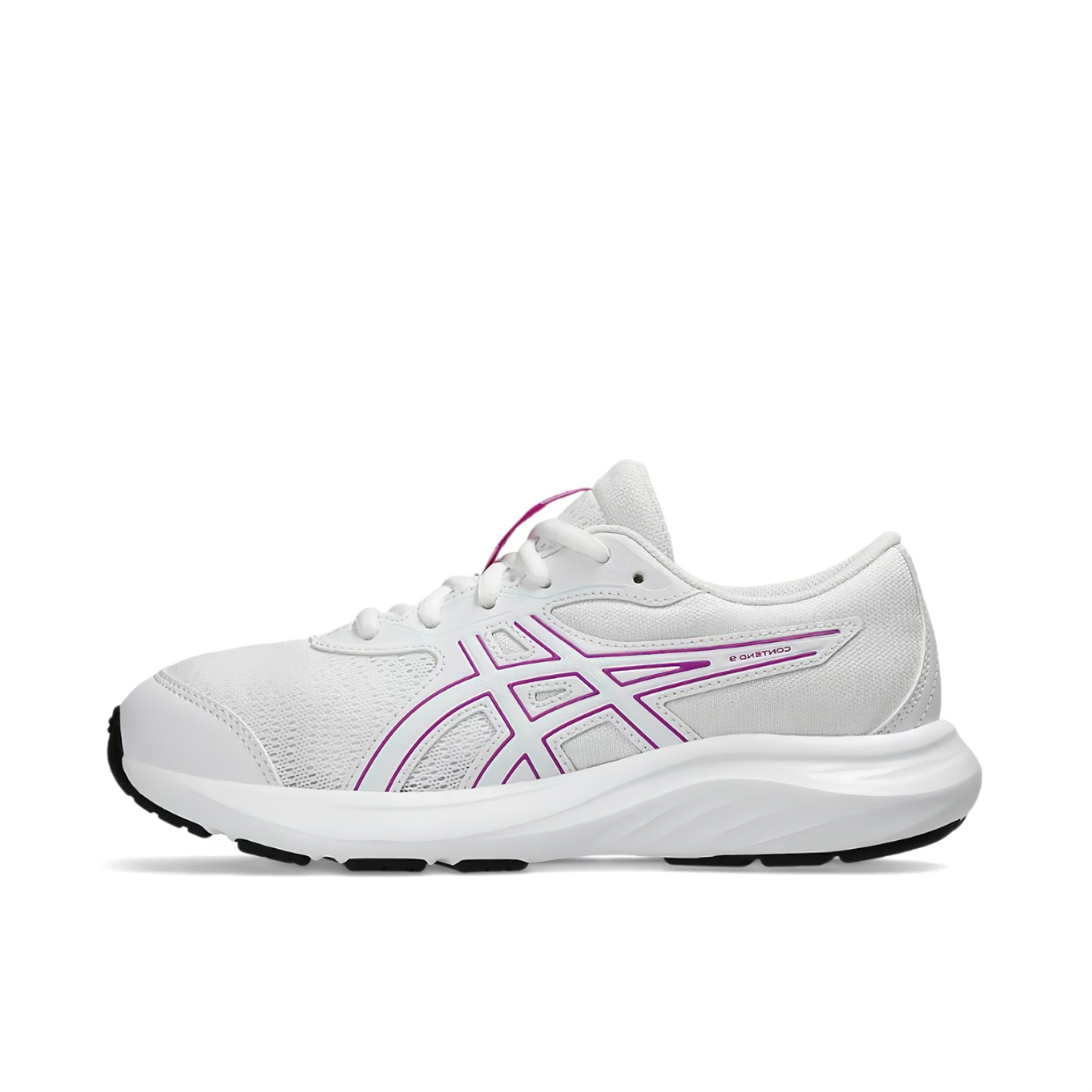 推荐商品：Asics/亚瑟士 Gel-Contend 9 跑鞋 网面透气舒适缓震轻便缓冲轻量回弹支撑系带百搭圆头贴合 GS/白色/紫色