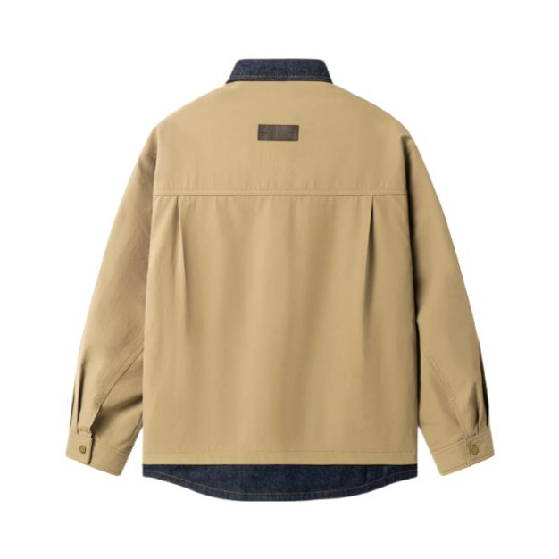 Jeep/吉普 寒冬系列美式拼接设计假两件棉混纺印花Polo领长袖棉服 P74JMWM216 卡其