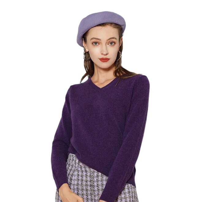 推荐商品：pipigou/皮皮狗 V领套头长袖套头毛衣 女装 9245159918 梦幻紫