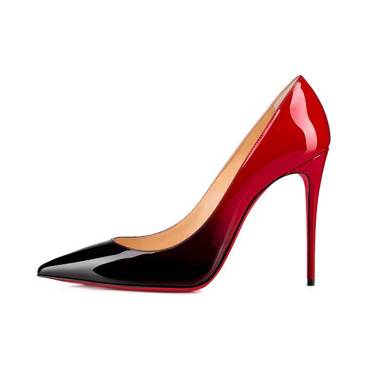推荐商品：christian louboutin 休闲百搭 时尚优雅 防滑耐磨 尖头皮革 套脚细跟 浅口 高跟鞋 1210663 黑红渐变