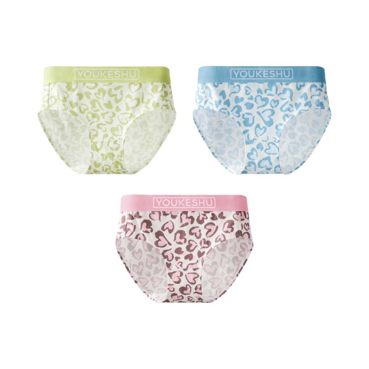 推荐商品：有棵树 收腹无痕高腰女士内裤 YSWU3102 白绿心形豹纹+白蓝心型豹纹+粉色心形豹纹/三条装