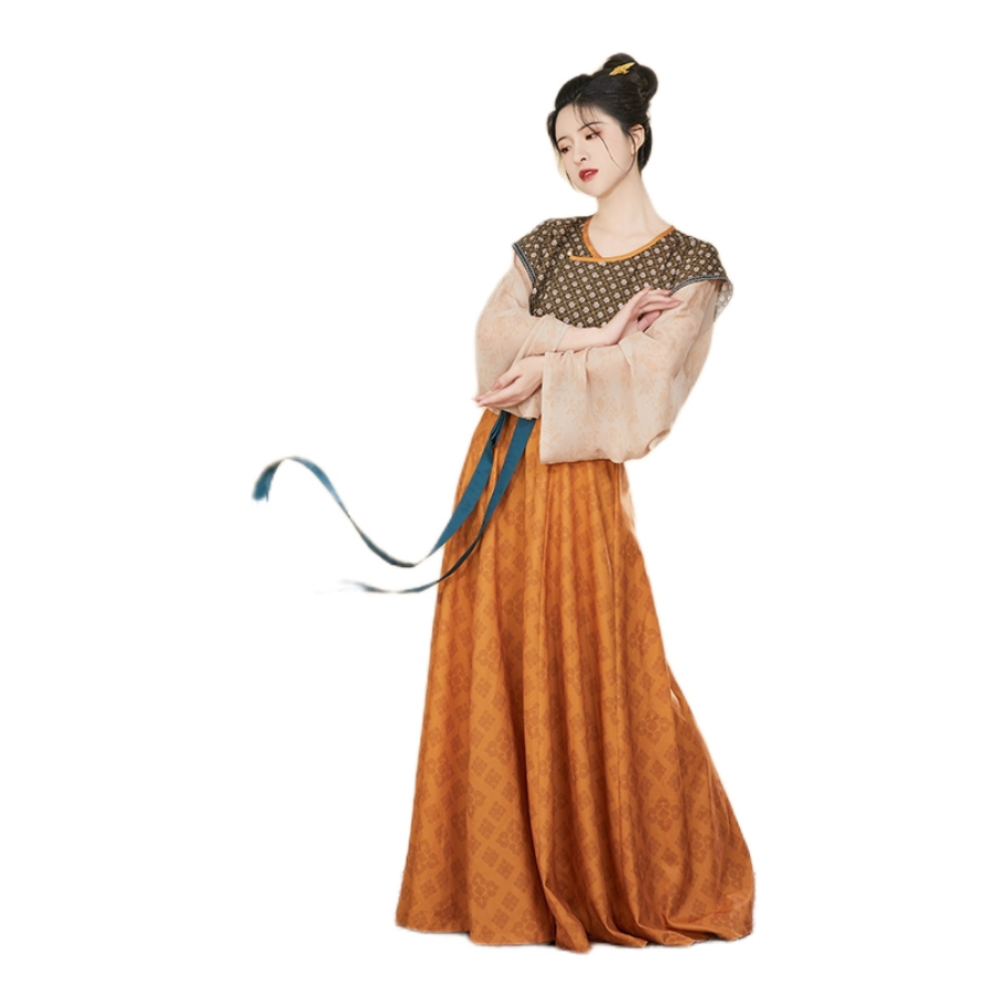 推荐商品：织造司 一骑红尘 原创唐褙子圆领唐制齐腰八破汉服 女装 绿/三件套