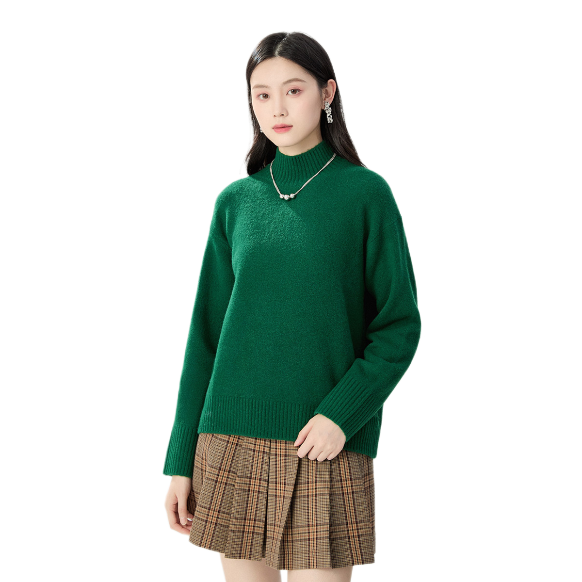 推荐商品：GIRDEAR/哥弟 烟管领套头半高领商务毛衣 女装 A301647 草木绿
