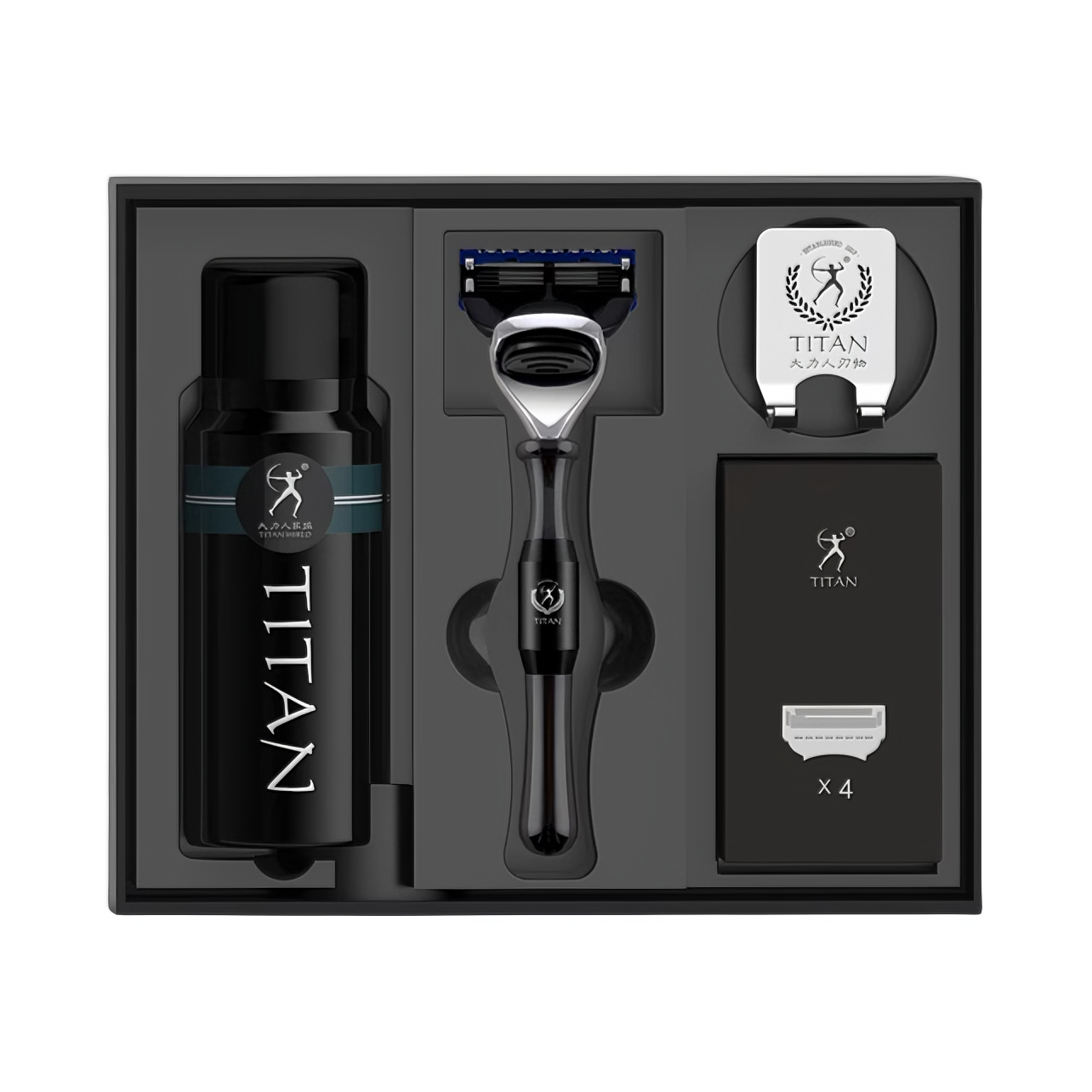 推荐商品：TITAN/大力人 进口5层刀片男士手动老式剃须刀套装 酷黑简易包装