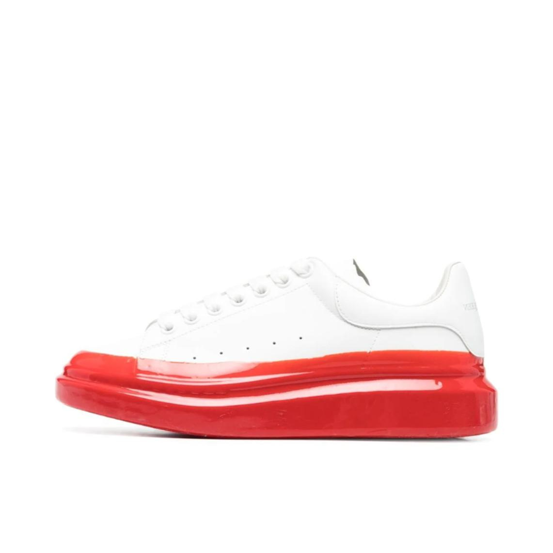 推荐商品：Alexander McQueen/亚历山大麦昆 舒适 耐磨 圆头 皮革 增高 防水 厚底鞋 运动休闲鞋 白色/正红色