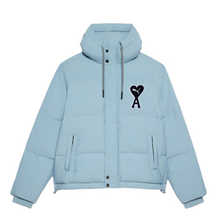 AMI x PUMA 联名款经典款爱心款宽松长袖棉服外套 男女同款 SPEUJK002 做旧蓝