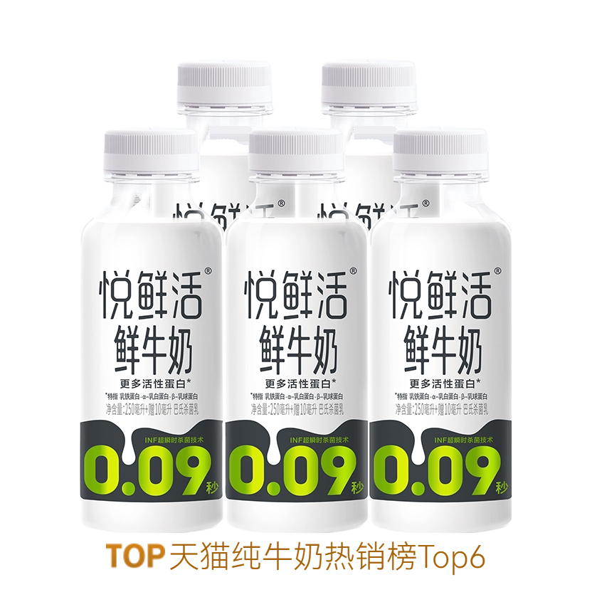 推荐商品：悦鲜活 巴氏杀菌鲜牛奶 瓶装 260ml