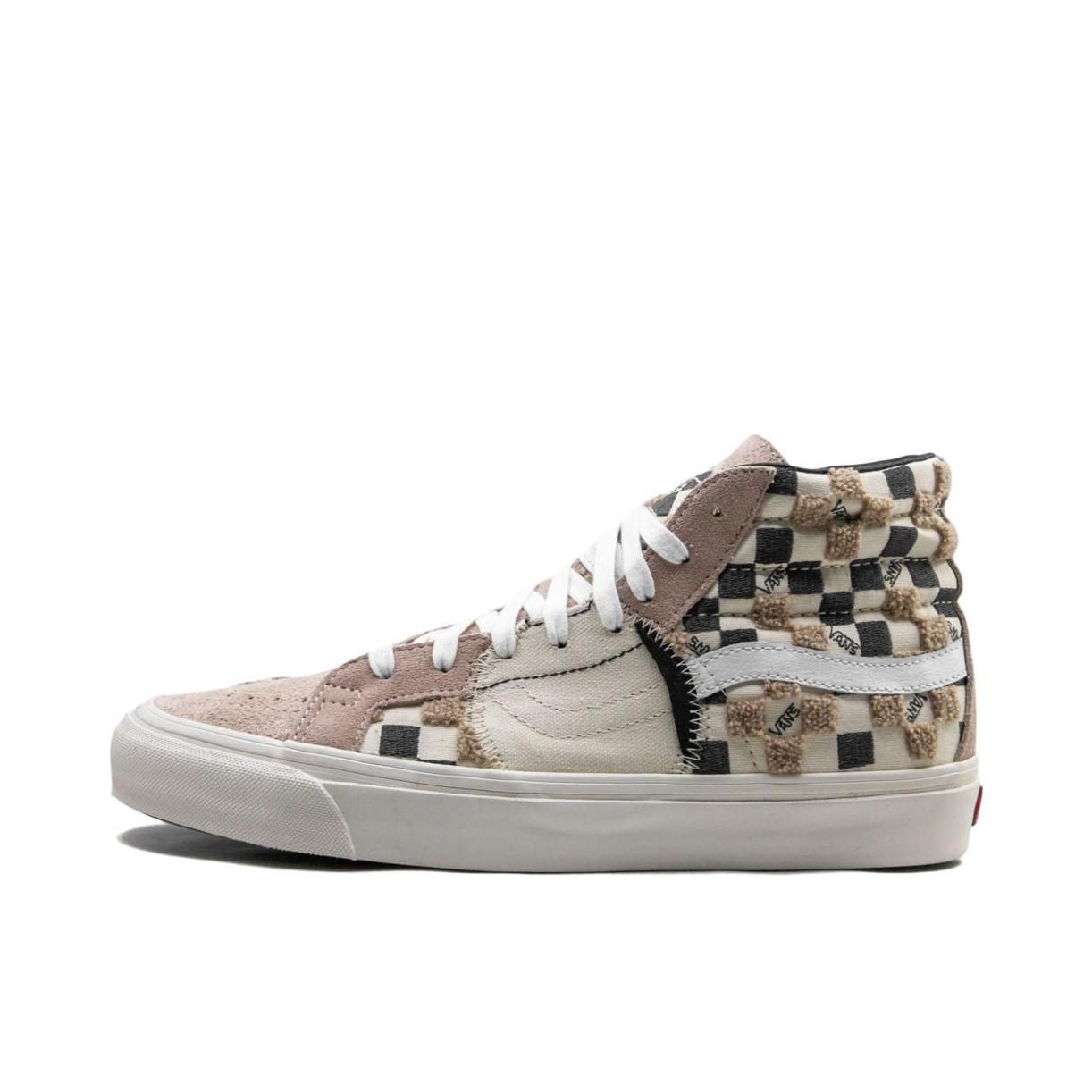 推荐商品：Vans/范斯 SK8-Hi 板鞋 潮流经典拼接复古街头厚底 Bricolage Pack/Spanish Villa 粉白棋盘拼接/绒毛