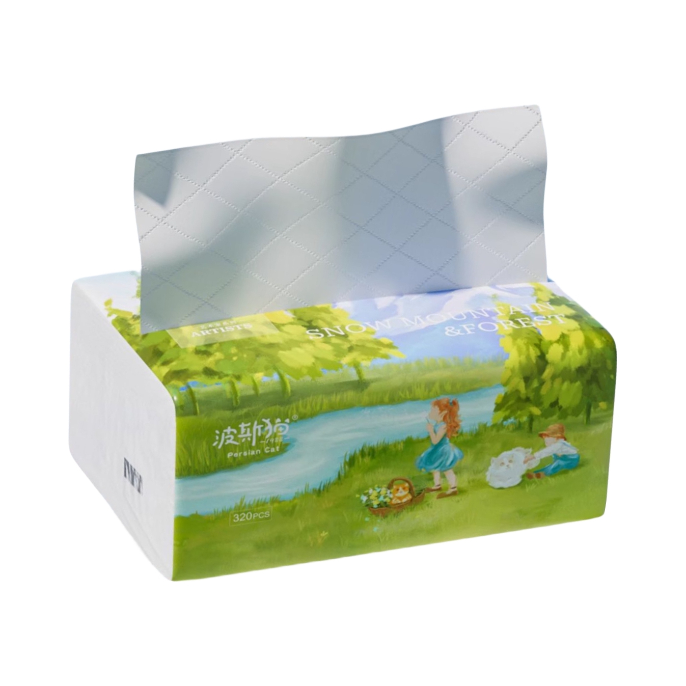 推荐商品：波斯猫 艺术家系列雪山森林 4层 抽纸 170*140mm
