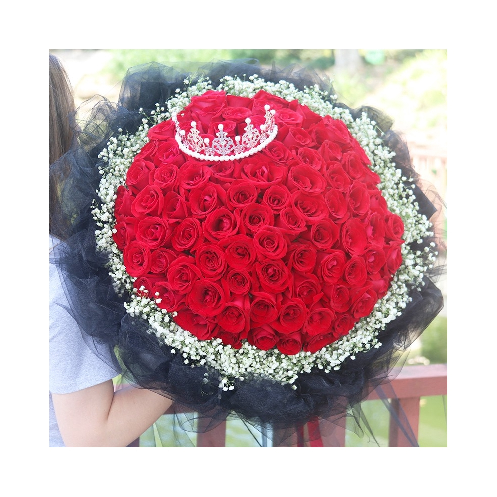 推荐商品：幽客玉品 黑纱 红玫瑰花束 七夕情人节礼物送女友生日结婚纪念日表白