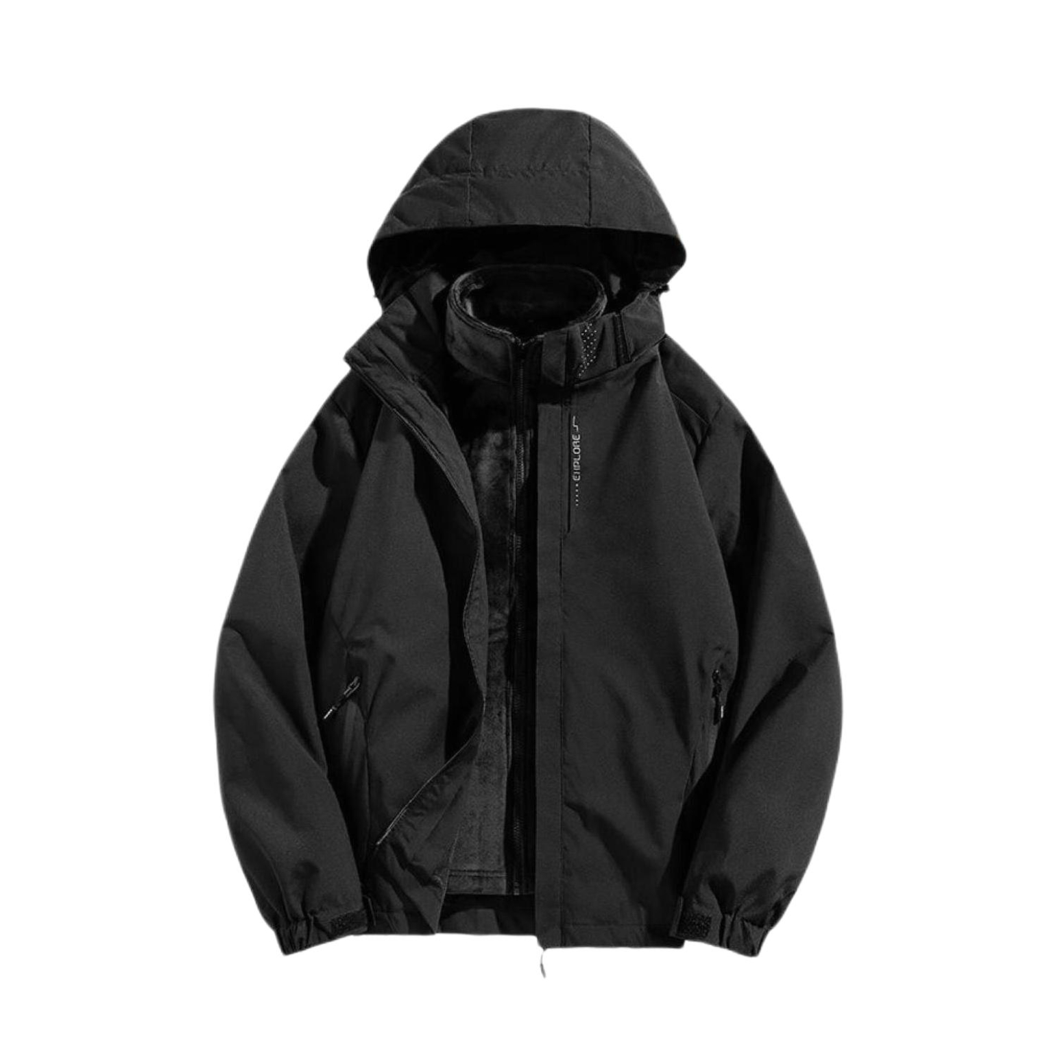 推荐商品：TUCANO/啄木鸟 保暖单冲加厚可拆卸内胆防水防风三合一加绒连帽冲锋衣 DZ23658 黑