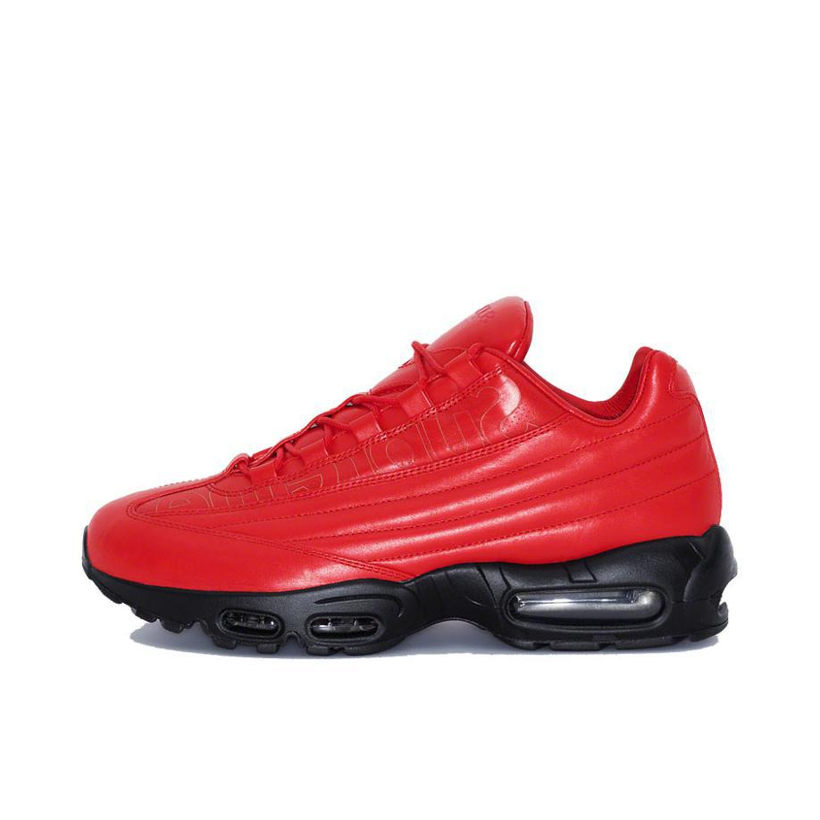 推荐商品：Nike Air Max 95 跑鞋 潮流时尚复古百搭防滑耐磨舒适透气防水气垫织物支撑低帮缓震贴合耐用圆头 Gym Red Supreme联名/红皮革