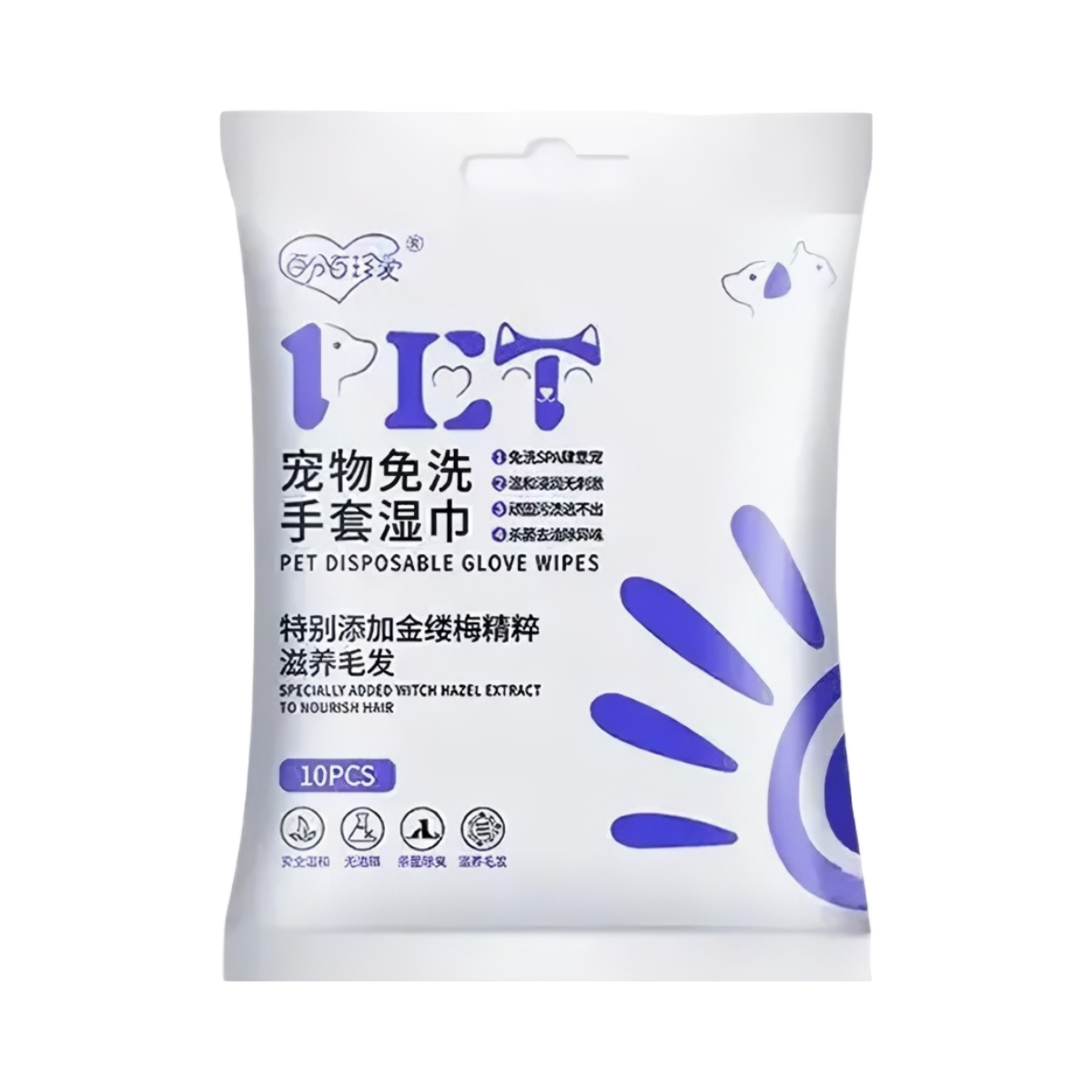 推荐商品：Cheer Tail/俏尾巴 猫咪狗狗免洗手套清洁湿巾免洗澡消毒干洗神器