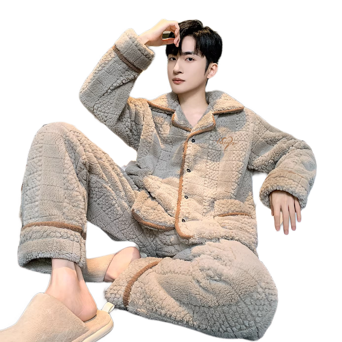 推荐商品：向薇 加厚珊瑚绒可外穿长袖睡衣 23-KS917 米灰