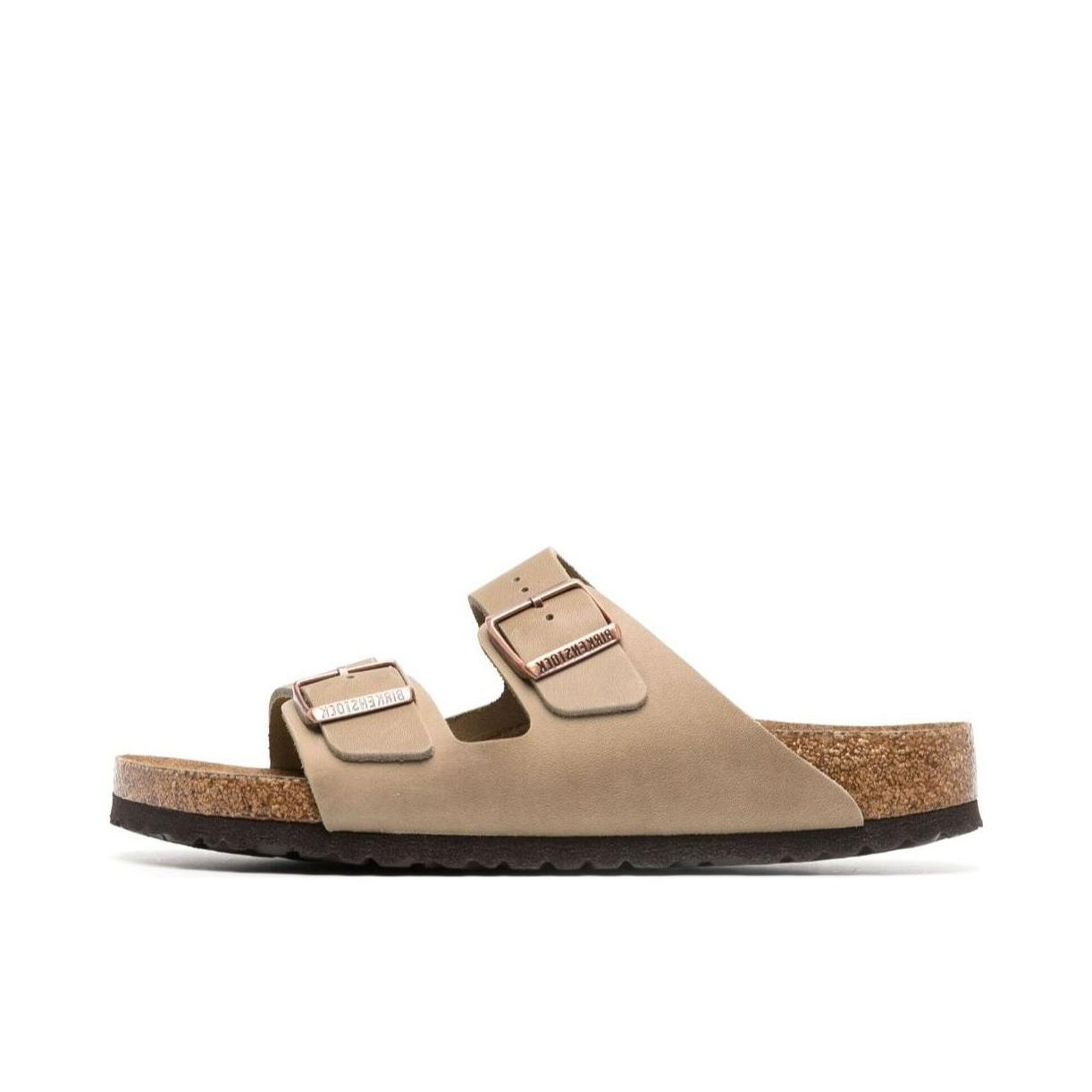 推荐商品：Birkenstock Arizona系列 舒适软底 外穿 软木 双扣 一字 圆头 绒面 搭扣 牛皮革 双带 防磨 拖鞋 勃肯鞋 棕黄色