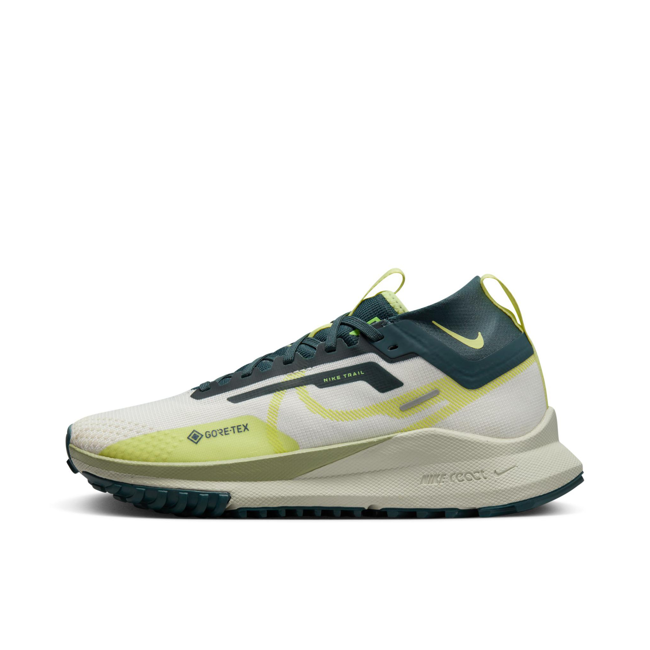 推荐商品：Nike React Pegasus Trail 4 飞马 跑鞋 缓震户外越野防水防滑织物支撑训练圆头回弹平稳 白色/浅绿色