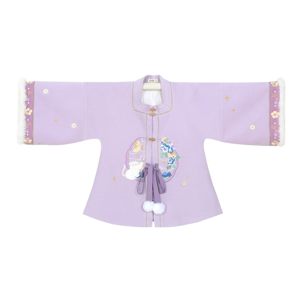 推荐商品：花朝记 暮秋风物星露 原创设计明制毛呢方领半袖竖领衫百迭汉服 女装 紫/毛呢半袖